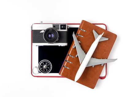 Technology travel objects isolated on white backgroundの写真素材