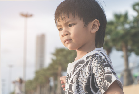 Little boy on the Beach of Pattaya Thailandの写真素材