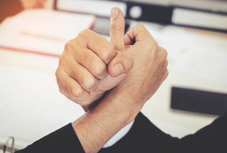 Arm wrestling in business meeting for business competitive cocneptの写真素材