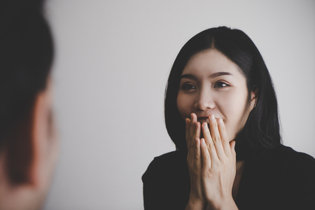Chinese girlfriend is surprise by boyfriendの写真素材