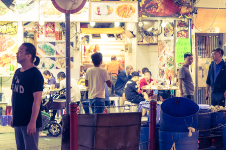 Hong Kong, Hong Kong - October 16, 2018: People are traveling in Temple street market Kowloonのeditorial素材
