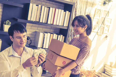 home Business team is checking stock in online home businessの写真素材