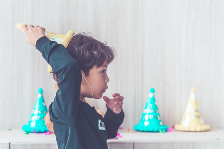 little boy is preparing his birthday partyの写真素材