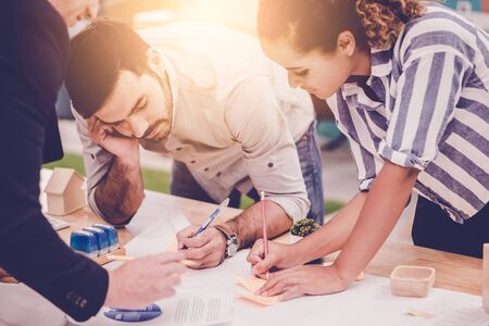 Team of young Architect Designer is brainstorming in officeの写真素材