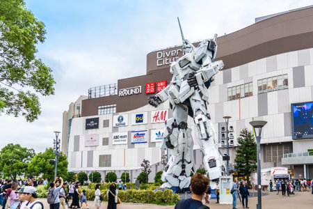 Tokyo, Japan - 22 Sep 2019 : People are taking photo of the Gundam Robot attraction in Odaiba,...