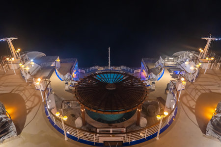 Yokohama, Japan - 24 Sep 2019 : Back balcony of Diamond princess cruise ship with service Bar and...