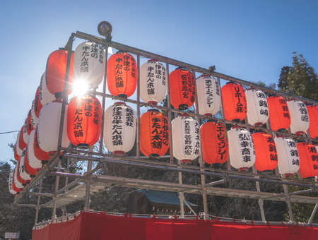 Sendai; Japan - 29 Dec 2019: Gokoku Shrine is decorated with Japanese Lanterns for new year celebration.のeditorial素材