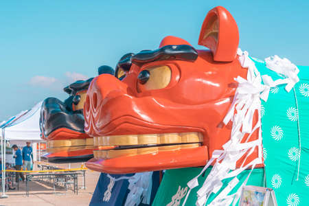 Sakata; Japan - 30 Sep 2019 : Sakata Locals is welcoming tourist with Japanese Tiger Mascot show.のeditorial素材