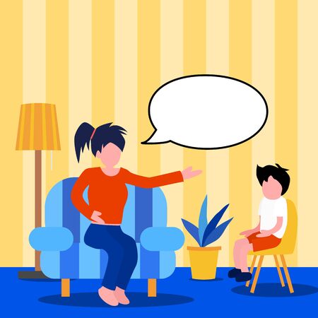 Mother and son is having a serious discussion inside their home. Vector illustrationのイラスト素材