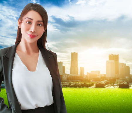 Portrait of an Asian Business woman with nature city background.の写真素材