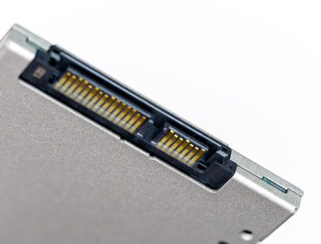 SATA connection of a SSD solid state drive Drive closed up shot.