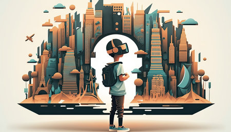 Paper Cut Style poster for Metaverse Virtual reality concept, Generative AI.の素材