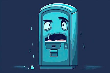 Crying ATM machine is crying  because cannot get money out, Bank run concept, Generative AIの素材