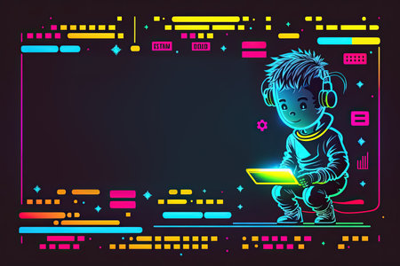 Kid Technology educational poster Neon banner, Generative AIの素材