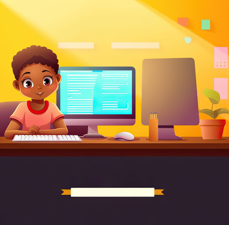 Kid coding Banner educational poster with copy space, Generative AIの素材