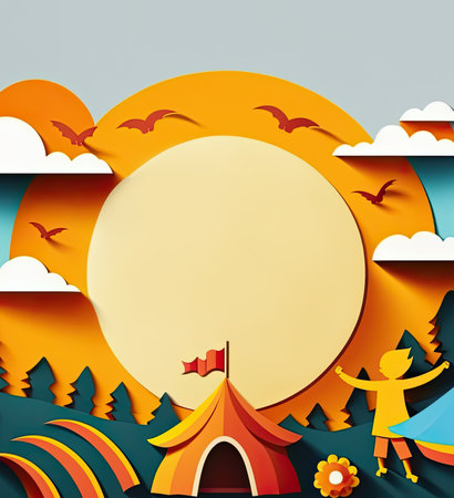 Kid camping banner poster with copy space, Generative AIの素材