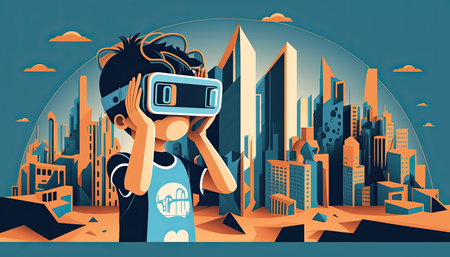 Paper Cut Style poster for Metaverse Virtual reality concept, Generative AI.の素材