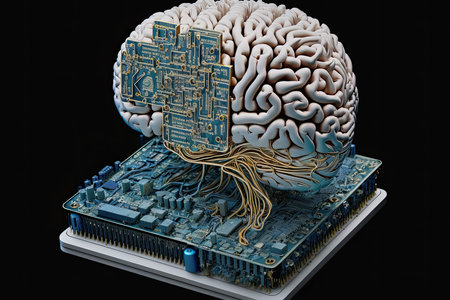 Ai Brain on an electronic board for Computer intelligence concept, Generative AIの素材