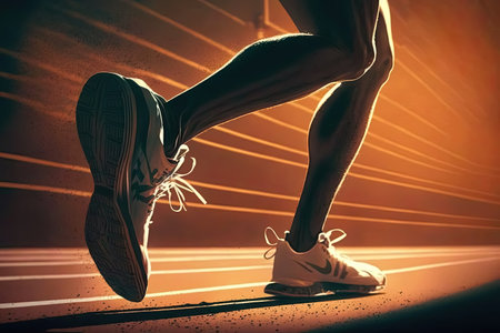 Runner at the starting point  is getting ready for a challenge from the beginning point, Generative AIの素材