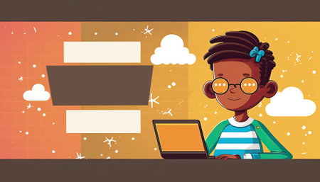 Kid Coding illustration banner with copy space, for student programming classes poster, Generative AIの素材