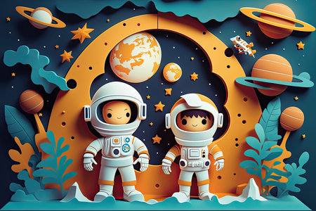 astronaut kids in space for Educational science concept, Generative AIの素材