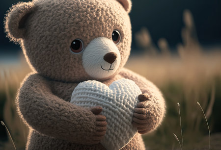 realistic Teddy bear holding a heart for Love and Valentines concept, Generative AIの素材