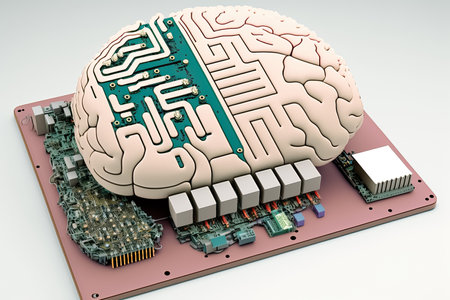Electronics AI brain Connecting human brain to computer mother board, Robot intelligence concept, Generative AIの素材