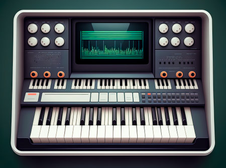 Synthesizer with screen for Portable Music producing station, Generative AIの素材