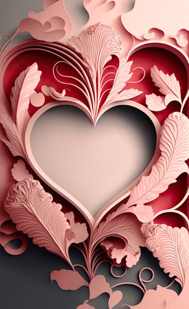Pink Heart Valentines for love and wedding paper cut Banner with text copy space background, Generative AIの素材
