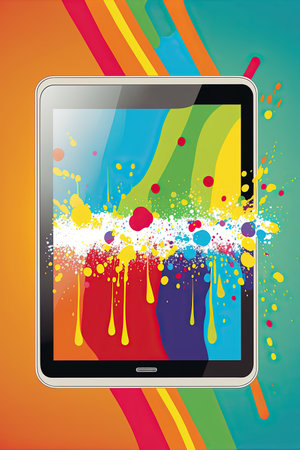 Colorful Digital Art on Tablet Screen for Digital Art concept Generative AIの素材