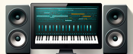 Small Music Production Home Studio with Midi Keyboard, Generative AIの素材