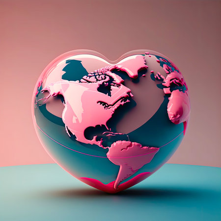heart shaped earth globe for environmental protection and Valentine romance concept, Generative AIの素材