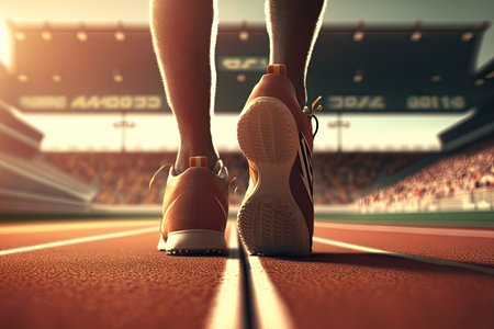 Sport person foot on a running track ready for active exercise and Starting concept, Generative AIの素材
