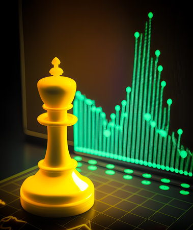 Chess board pawn with green finance graph for success trading strategy on background, Generative AIの素材