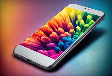 Mobile phone Showing Colorful screen for hi definition screen, Generative AIの素材