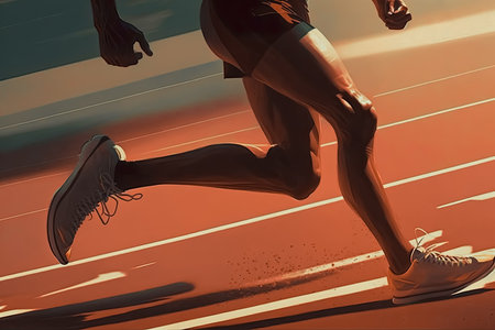 Runner is running on a running track, Generative AIの素材