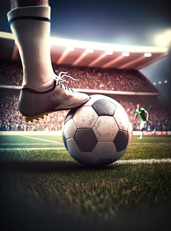 athlete foot kicking soccer ball on a pitch, for Sport concept. Generative AIの素材