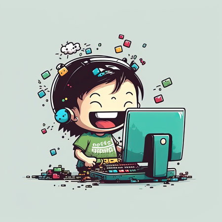 Young boy is buidling a Video Game to become Game developer concept Generative AIの素材