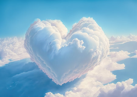 Heart shaped cloud on sky for Love and Valentines concept, Generative AIの素材