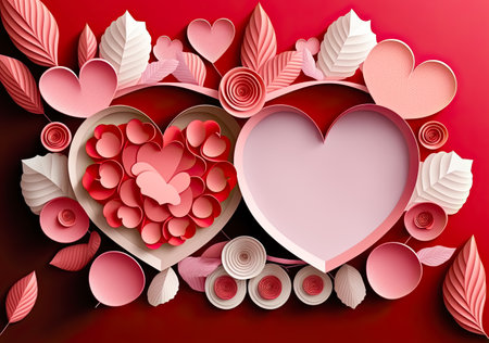 Heart Shaped Flower Paper cut background texture for Valentines and Wedding concept, Generative AIの素材