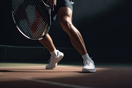 Tennis player in action, hitting the ball closed up shot, Generative AIの素材