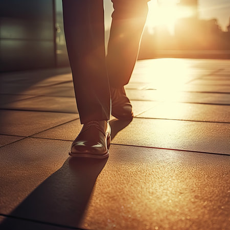 Businessman foot is walking in a modern city street for modern career concept, Generative AIの素材