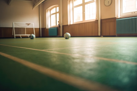 Indoor Soccer field in a school for background, Generative AIの素材