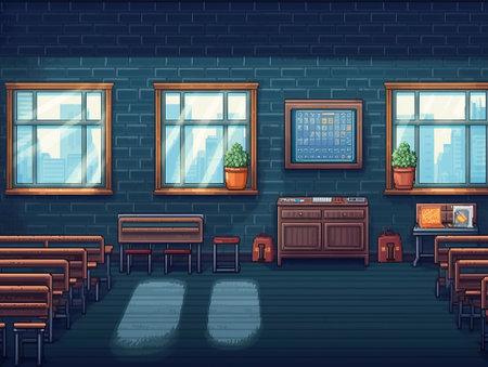 Empty classroom with no people for Game and Animation pixel background.の素材