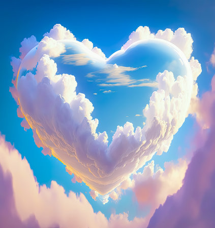 Heart shaped cloud on sky for Love and Valentines concept, Generative AIの素材