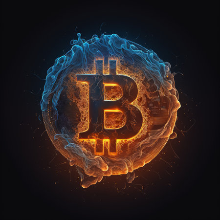 Golden Bitcoin is on fire and growing Burning Generative AIの素材