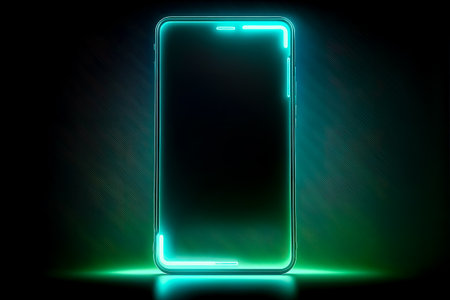 Neon Futuristic Mobile smartphone with blank screen for mock up and template,Generative AIの素材