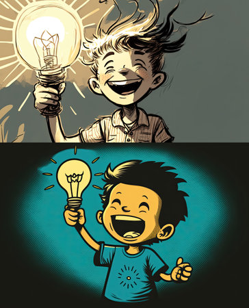 Happy Boy Holdings Light bulb for creativity and idea concept, illustration set, Generative AIの素材
