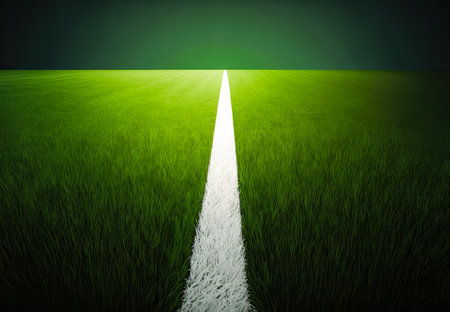 White line on lawn and grass field for sport background, Generative AIの素材