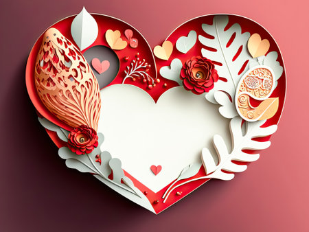 Flower Heart Valentines for love and wedding paper cut Banner with text copy space background, Generative AIの素材